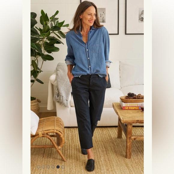 Frank and Eileen Wicklow Italian Performance Twill Black Cropped Pant, Raw Hem. - Picture 1 of 16